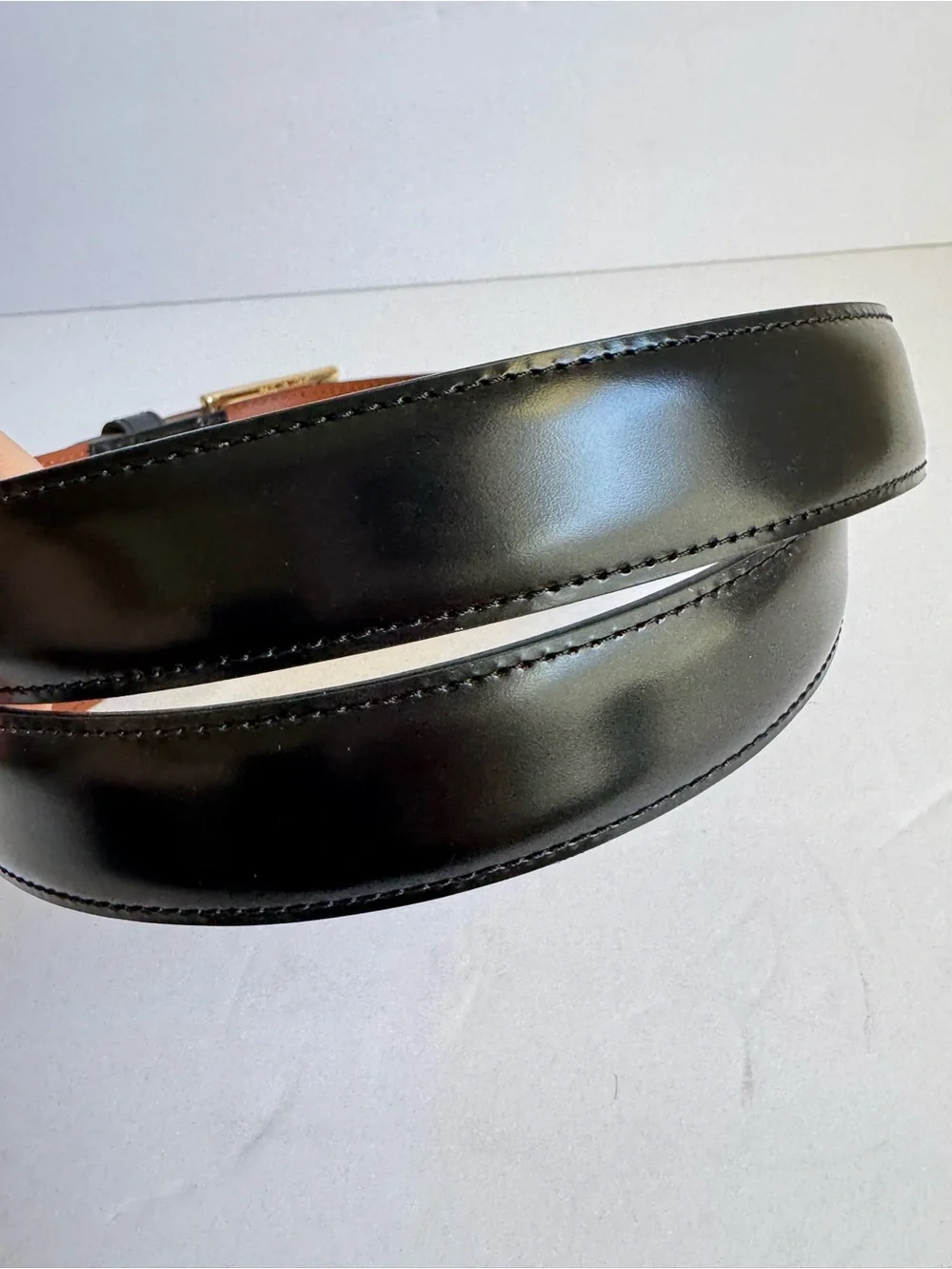 Brooks Brother Black Leather Dress Belt Brass Italian Made In Italy Mens 42